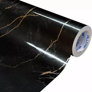 Vinil Adesivo Decor Mármore Preto Marquina Brilho Metro x 0,60cm - Alltak