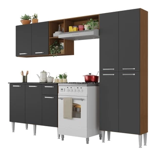 Cozinha Completa Compacta Pequim UP Multimóveis com Balcão - Madeirado com Preto
