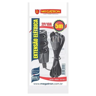 Extensão Megatron Fio Paralelo 2 x 0,75mm 5m Preta 3 Tomadas em Oferta na Shopee