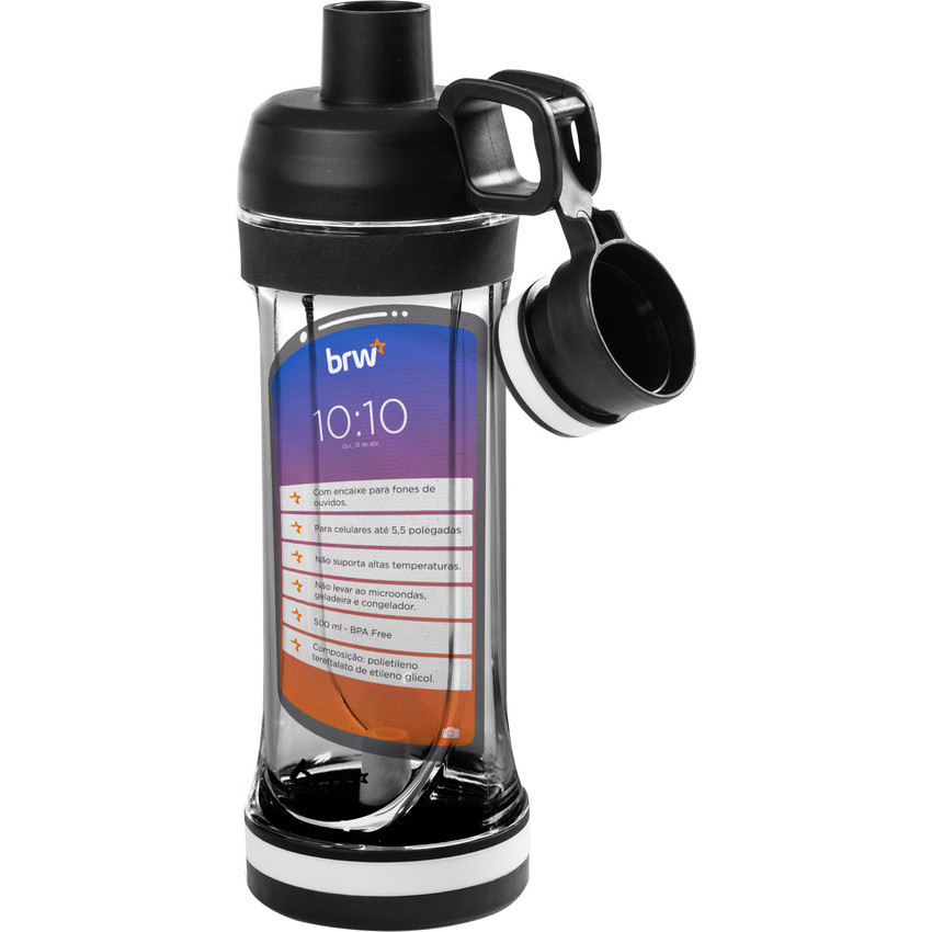 Garrafa Plástica com Porta Celular - Transparente