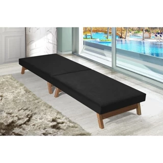 Cama Dobravel Portatil Preto 170x60 Com Colchão Emutido -Pes Madeira Maciça -P/ Ate 130 KG
