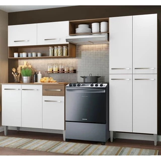 Armário de Cozinha Compacta 229cm Branco/Rustic Emilly Pop Madesa 02 em Oferta na Shopee
