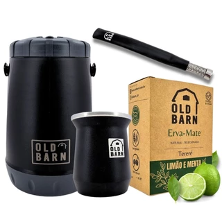 Kit Tereré Completo Old Barn Garrafa Térmica 2,5L Cuia 300ml Bomba V8 De Tela Erva 500g