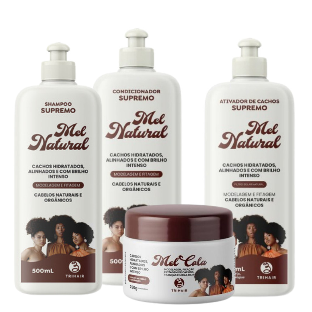 Kit Sh + Cond + Ativador Mel Natural + Mel cola 250g Trihair | Shopee ...