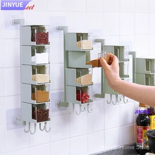 Temperos Condimentos Rotary Box Titular Rotating Spice Rack Kitchen Gadget Sets Salt Shaker Sugar Bowl Recipiente De Armazenamento De Plástico