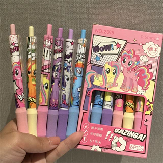 6Pcs/set Cartoon Cute My Little Pony Press Tipo Caneta De Tinta Preta Para Estudantes Escrever Papelaria