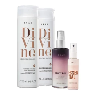 Kit Braé Divine Shampoo 250ml, Condicionador 250ml, Beauty Sleep 100ml, Essential 60ml
