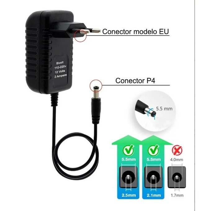 Fonte Bivolt 12V 3A Estabilizada Plug P4 | Uso Universal para ...