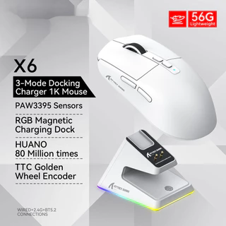 2024 Explosão de comércio exterior Ataque Shark X6 Mouse R1 Leve PAW3395 E-sports Jogo 2.4G Três Modos Sem Fio Bluetooth Mouse RGB Base de carregamento