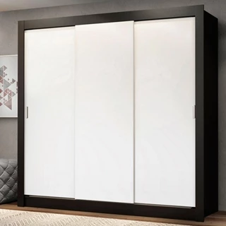 Guarda Roupa Casal Madesa Mônaco 3 Portas de Correr - Preto/Branco em Oferta na Shopee