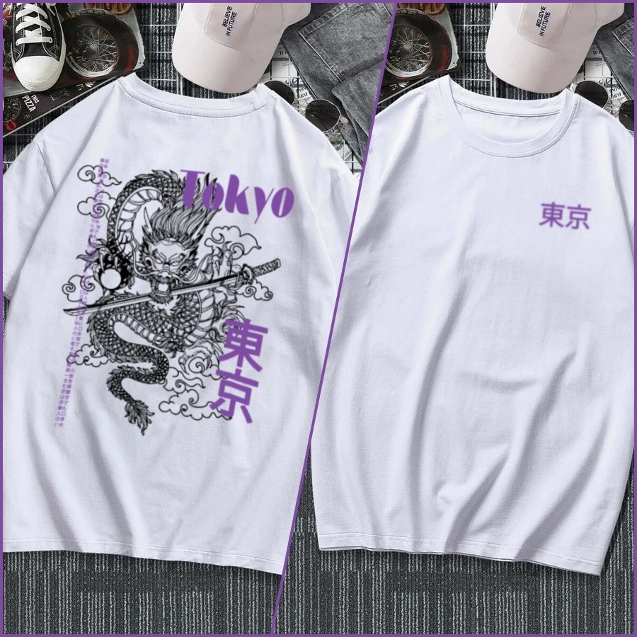 Camisa camiseta básica streetwear "Tokyo Dragão roxo" algodao