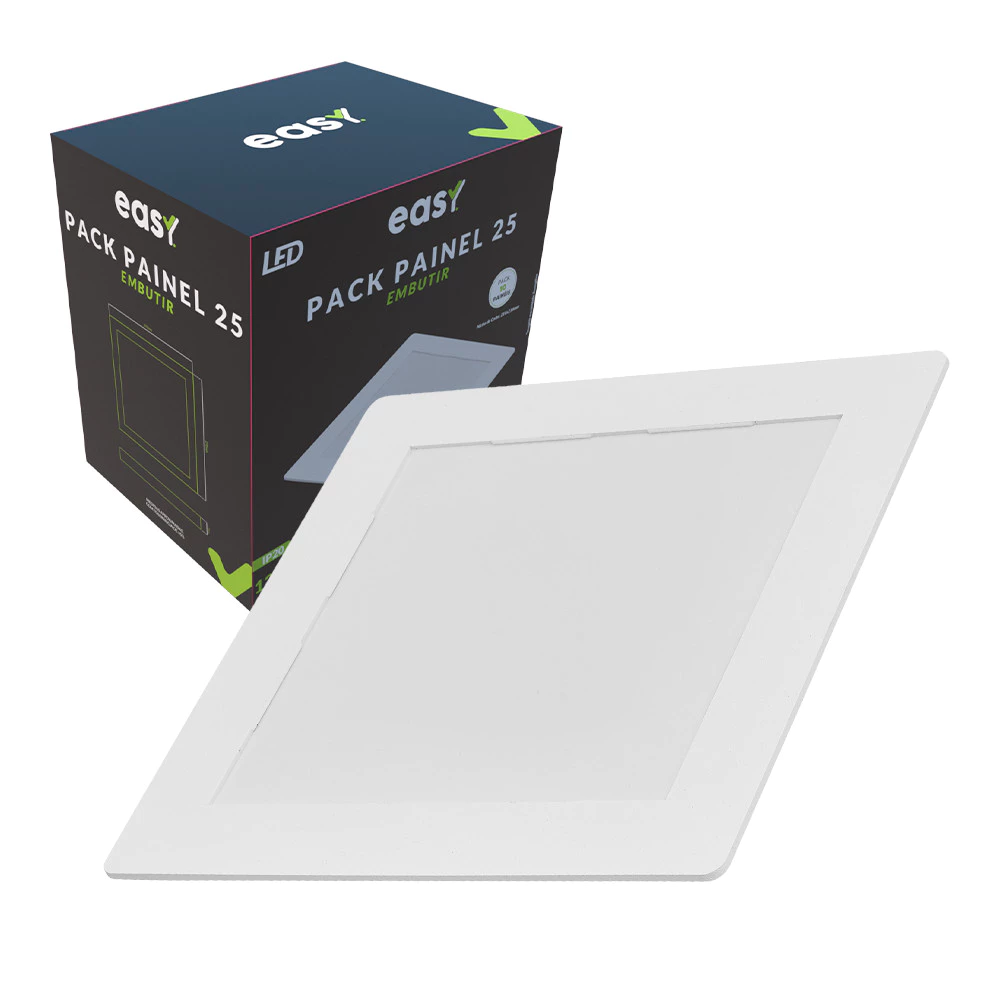 Kit 10 Painel Led Embutir 25w 3000k Quadrado Bivolt - Easy
