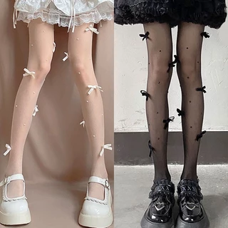 Meia-Calça Lolita Japonesa-Arco Preto E Branco Design Pérola , Moda Kawaii