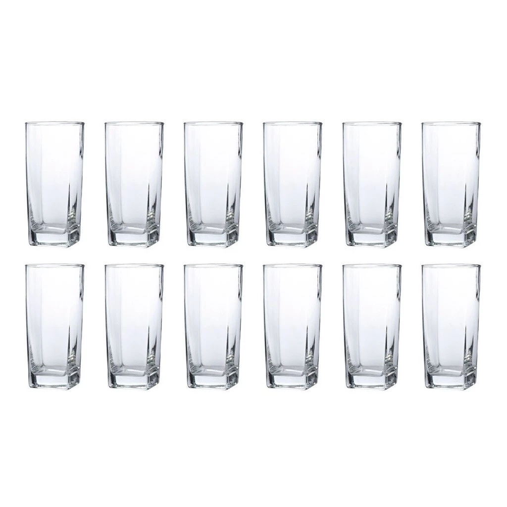 12 Copos Quadrado Vidro Transparente Texas Mesa Posta 320ml