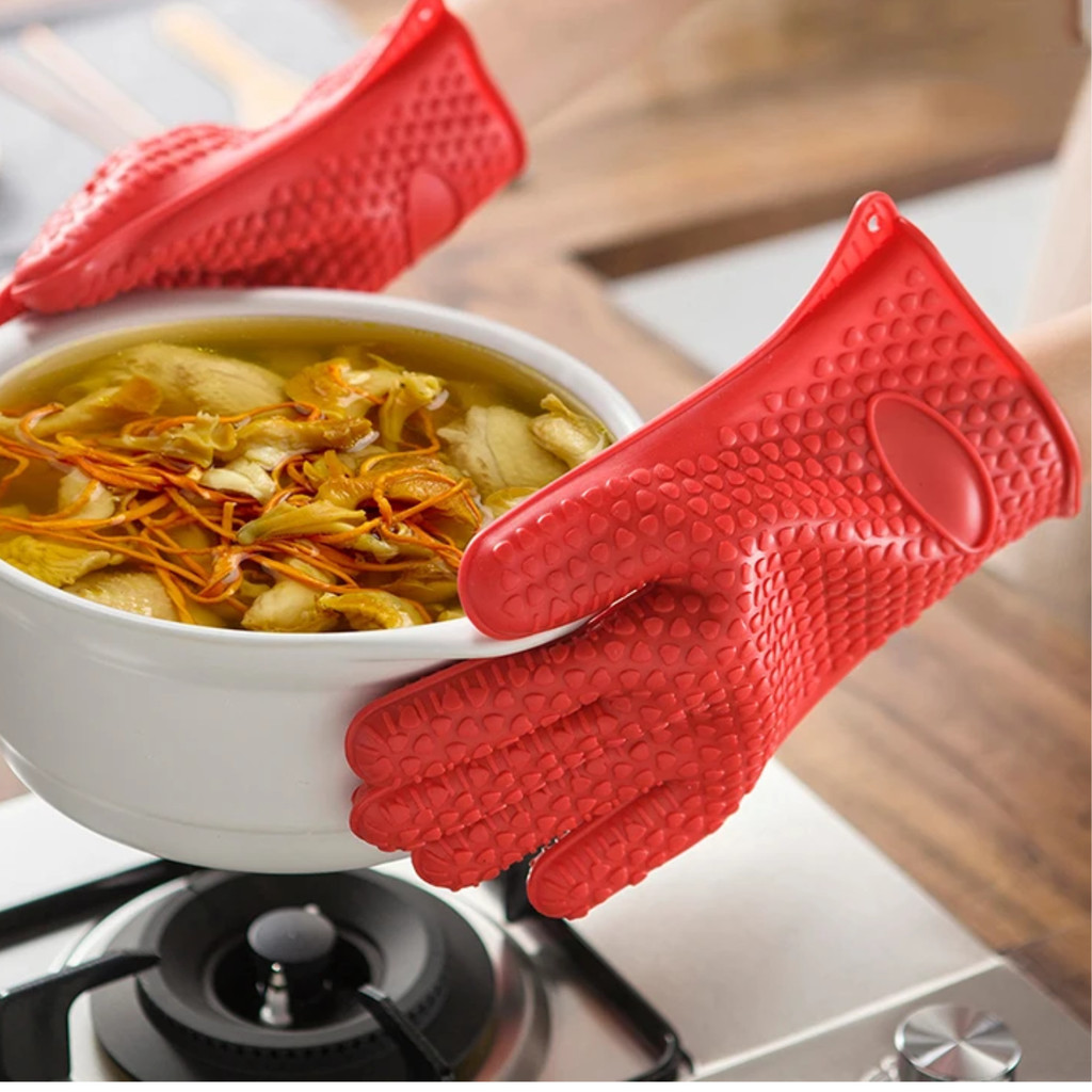 KIT 2 Luvas Térmicas De Forno Cozinha Fogão Silicone 5 Dedos Lavável ...