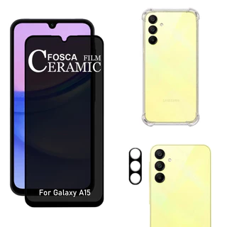 Kit Para Galaxy A15 | Película de Privacidade Fosca - Capa Anti Shock - Película da Câmera 3D