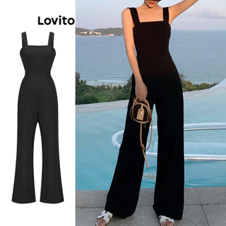 Lovito Macacão elegante plissado liso para mulheres L86ED232