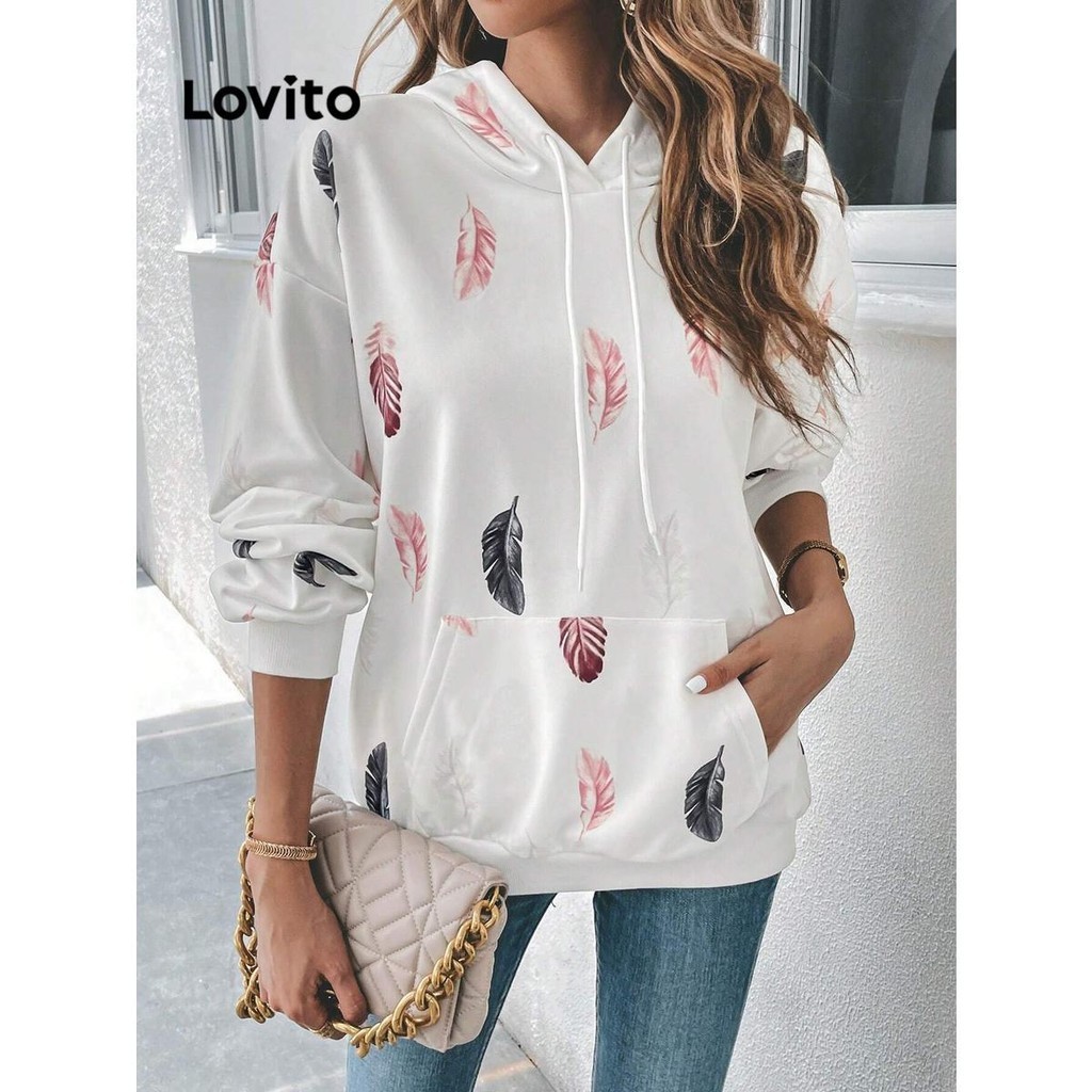 Lovito Moletom casual com bolso de penas para mulheres LNL59110