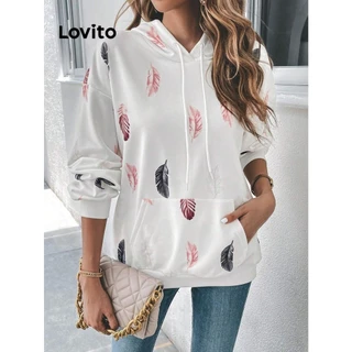 Lovito Moletom casual com bolso de penas para mulheres LNL59110