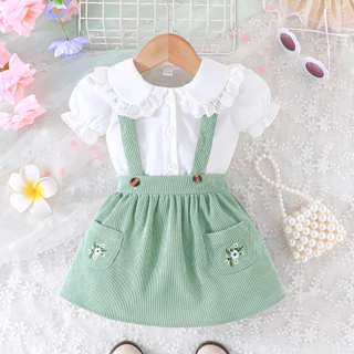 Conjunto Roupa Infantil Menina 3-24 Meses Body Manga Curta De Renda Floral Fofo Com Moda Saia Geral Para Bebê Recém Nascido