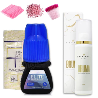 Kit Cola Adesivo Elite HS-17 + Bruma Cherry Lash Alongamento Extensão De Cílios Tufinho Fio a Fio