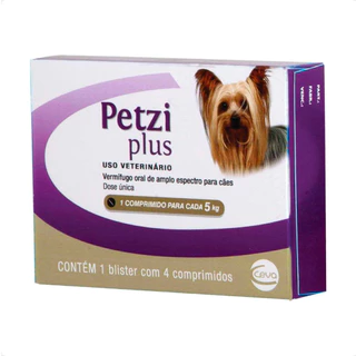 Petzi Plus 350mg Vermífugo Ceva para Cães 5Kg - 4 comprimidos