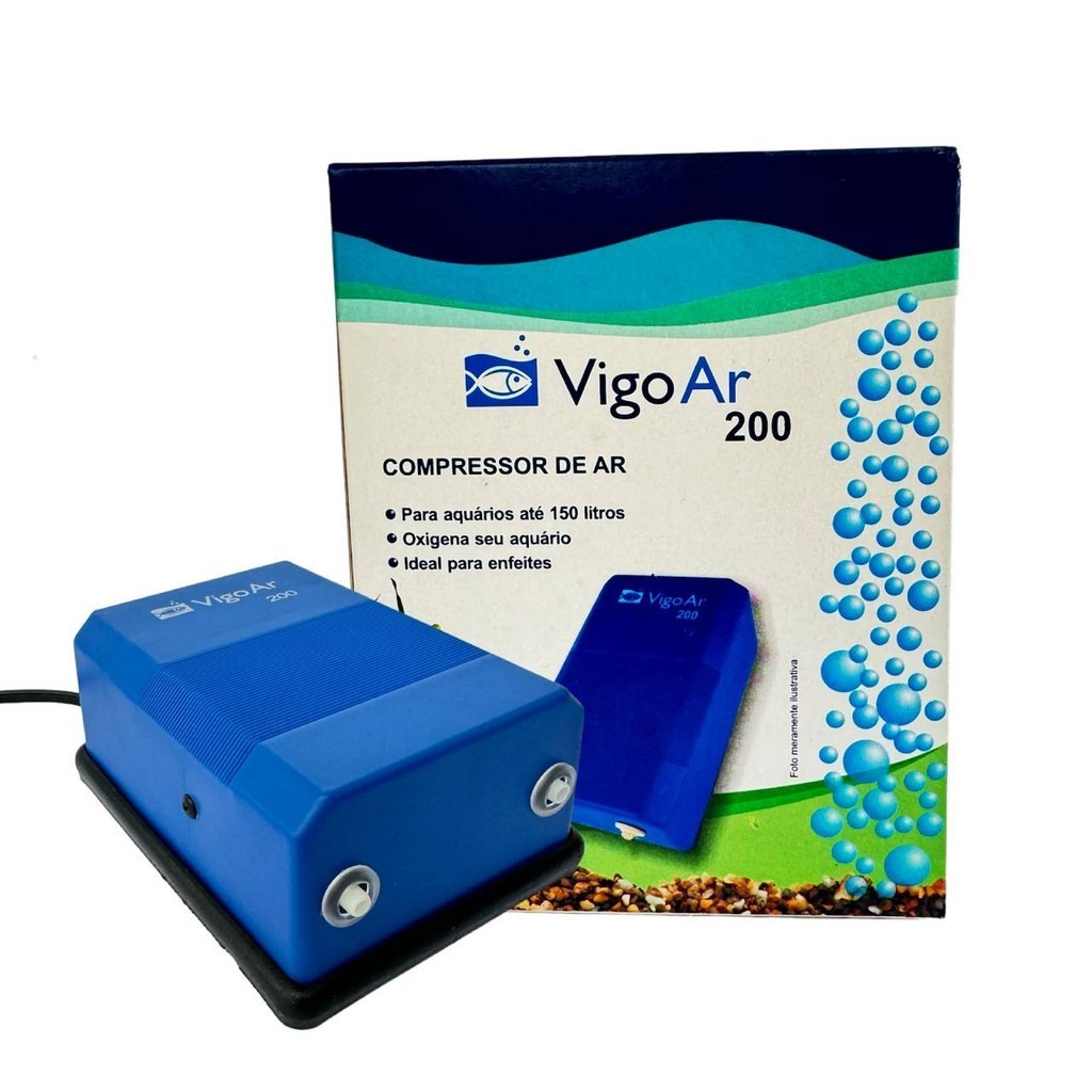 Compressor De Ar Vigoar 200 P/ Aquário ate 150L 2 saidas | Shopee Brasil