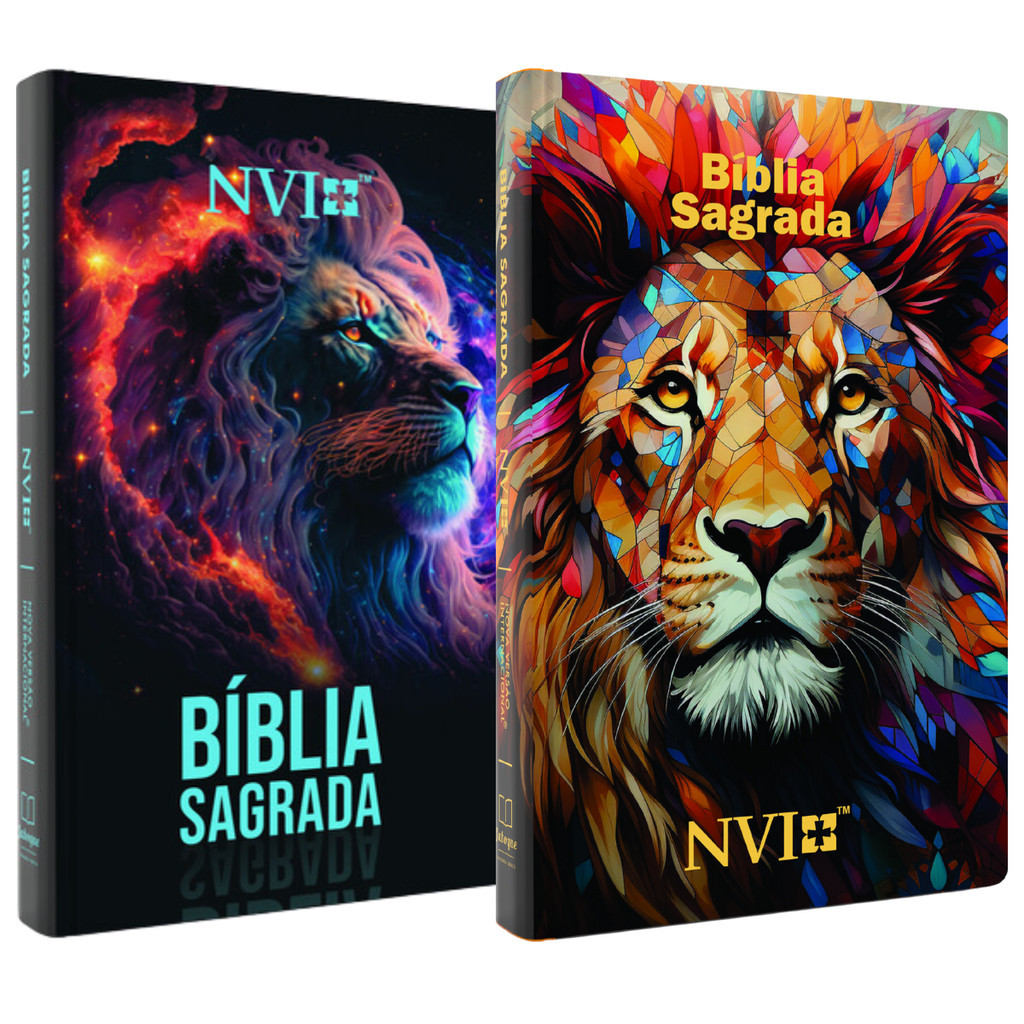 Kit 2 Bíblia Sagrada NVI | Leão Mosaico + Leão Nébula | Letra Normal ...
