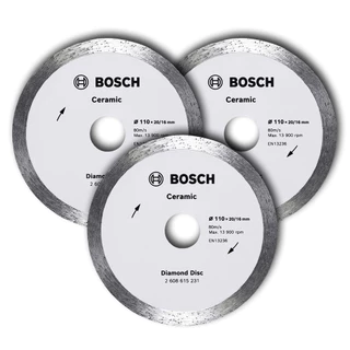 Discos Diamantado 110mm p/ Cerâmica Bosch Contínuo Kit com 3 Standard