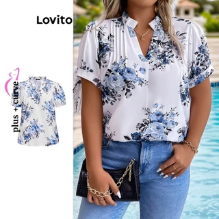 Lovito Plus Size Blusa Feminina Casual com Flores LBL09404