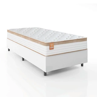 Cama Box Colchão Solteiro Molas Ensacadas Real 88x188x65cm Linho Branco / Bege Inducol - Suporta até 130kg por Pessoa
