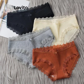 Lovito Calcinha feminina casual com costura em tecido listrado LNE54294