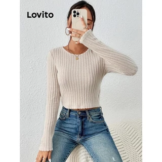 Lovito Camiseta básica lisa casual para mulheres LNL56076