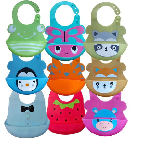 Babador infantil 3d de silicone resistente e durável com pega migalhas impermeável