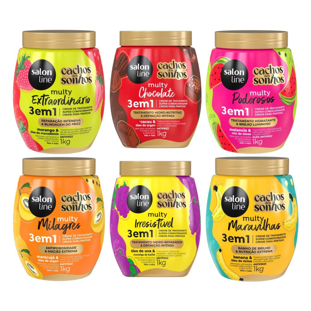 Salon Line Kit Com 6 Cremes Cachos Dos Sonhos Multy 1Kg | Shopee Brasil
