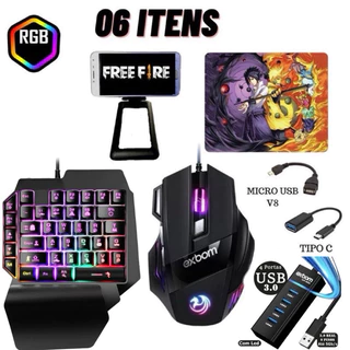 Kit Gamer Mobilador 1 Mão Tipo C V8 Free Fire COD Teclado e Mouse P/ Celular em Oferta na Shopee
