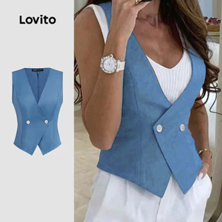 Lovito Blazer elegante com estrutura lisa e botão frontal dividido para mulheres LBL22124 em Promoção na Shopee Lovito Blazer elegante com estrutura lisa e botão frontal dividido para mulheres LBL22124