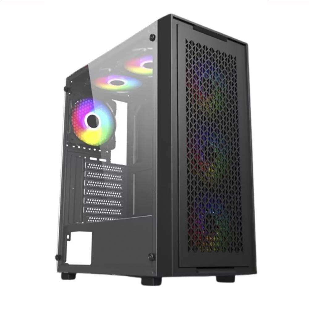 Gabinete Gamer Bg-050 X-Frame Se Cinza Preto Bluecase Com 3 Coolers Argb Mid Tower