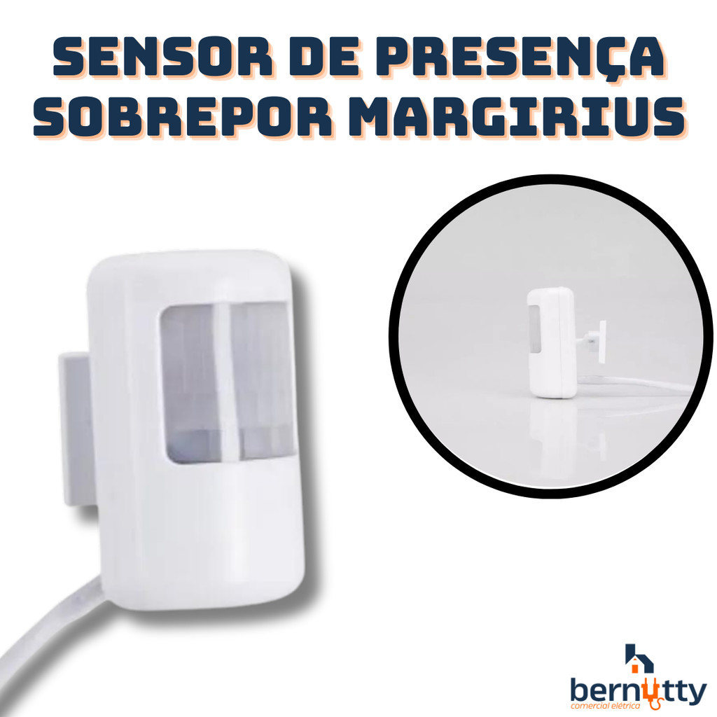 Sensor de Presença Sobrepor de Parede Bivolt Fotocélula Programável Margirius MPS-40F