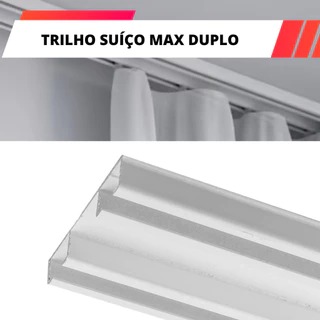 Trilho Alumínio Suíço Duplo Max Cortina Branco 1,5m /2m/ 2,5m/ 3 Metros/ 3,5m/ 4m/ 5m/ 6m