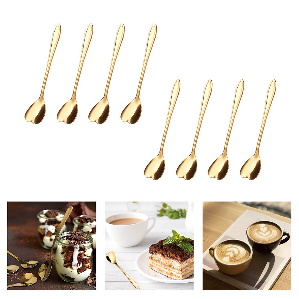 8 peça Colher de Café Design de Coração Aço Inoxidável Colher para Bolo ...