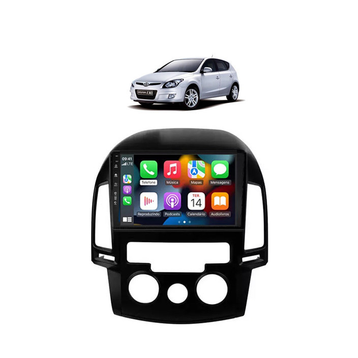 Kit Multimídia I30 2009 / 2012 Ar Analogico 9 Pol CarPlay AndroidAuto USB Bt Radio