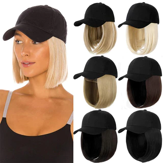Peruca Feminina Boné Cabelo Curto Liso Com Chapéu Tudo-Em-Um Fácil De Usar