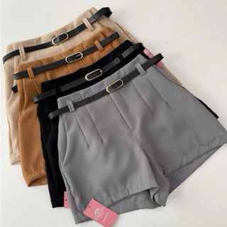 Short Feminino Alfaiataria Social com Cinto cintura alta com bolso tendência Promoção