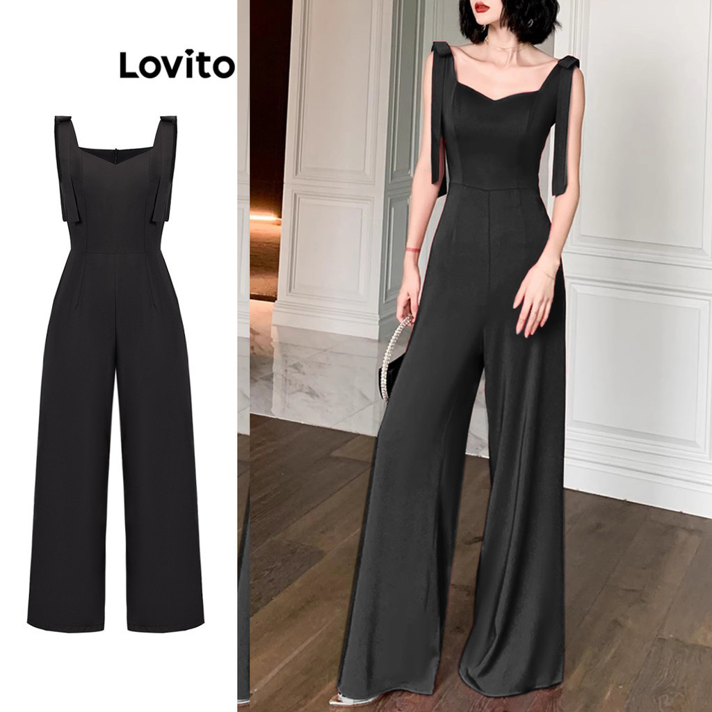 Lovito Macacão feminino Boho liso com cadarço L86ED304