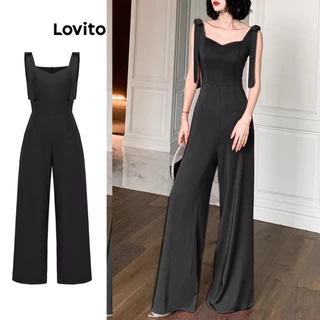Lovito Macacão feminino Boho liso com cadarço L86ED304