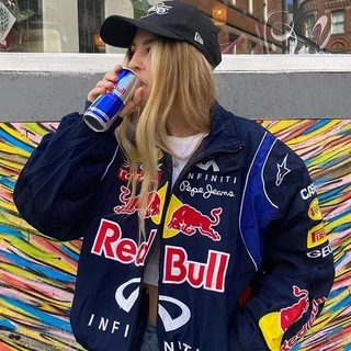 Jaqueta De Motocicleta De Manga Comprida Vintagestyle Racing Baseball Women Y2k Casual Impresso Loose Coat De Um Peito