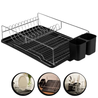 Escorredor de Louça Cromado com Bandeja Removível e Porta Talheres Mimo Style