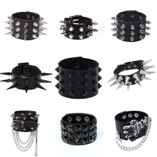 Gótico Punk Style Multi Layered Rivets Pulseiras De Couro Para Homens Pulseira De Crânio Tassel