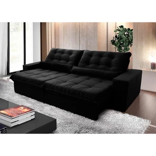 Sofá Retrátil Reclinável Zurique 3,00m Suede Velut Preto Molas no Assento - King House